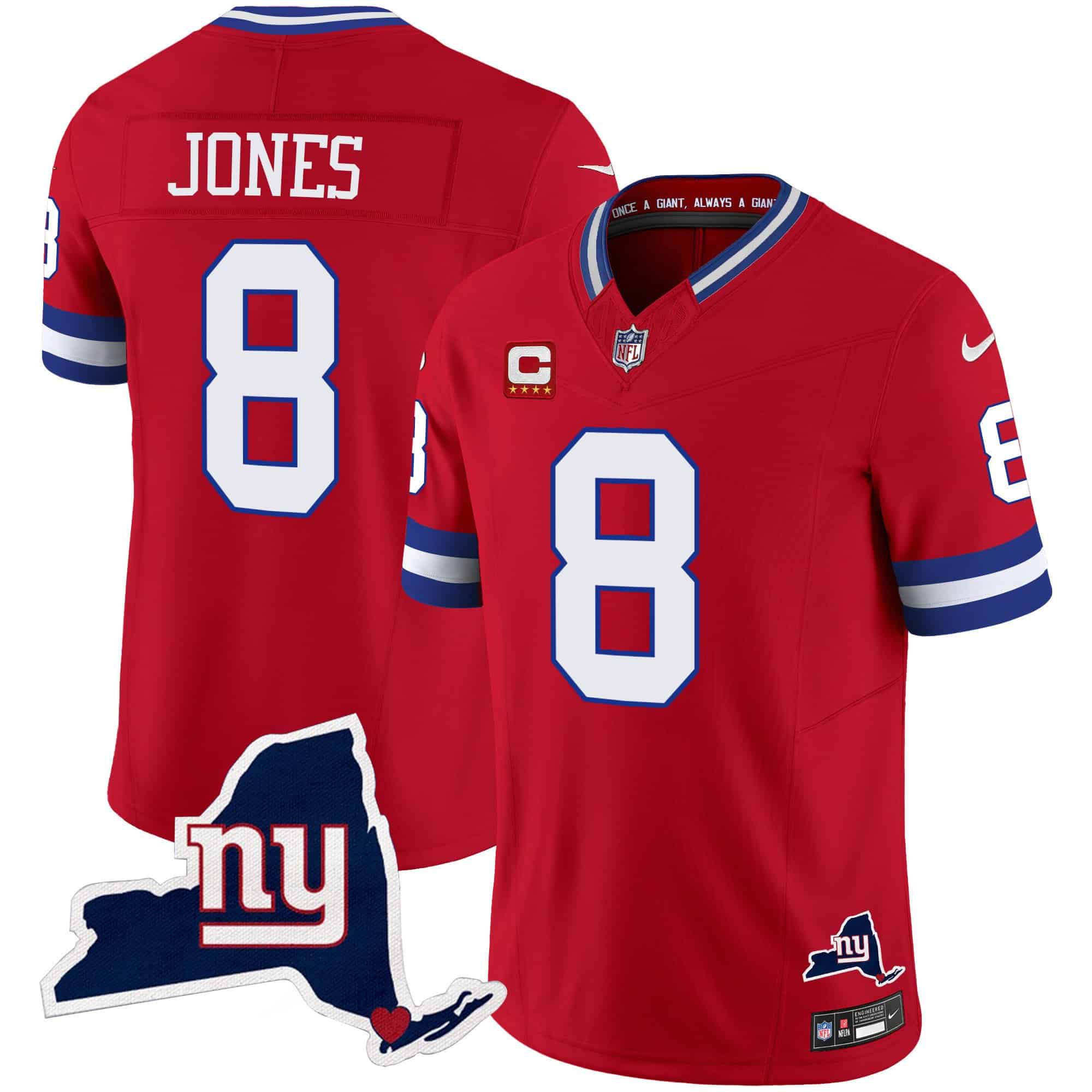 Men New York Giants #8 Jones Red 2024 Nike Map Patch Limited NFL Jersey->indianapolis colts->NFL Jersey